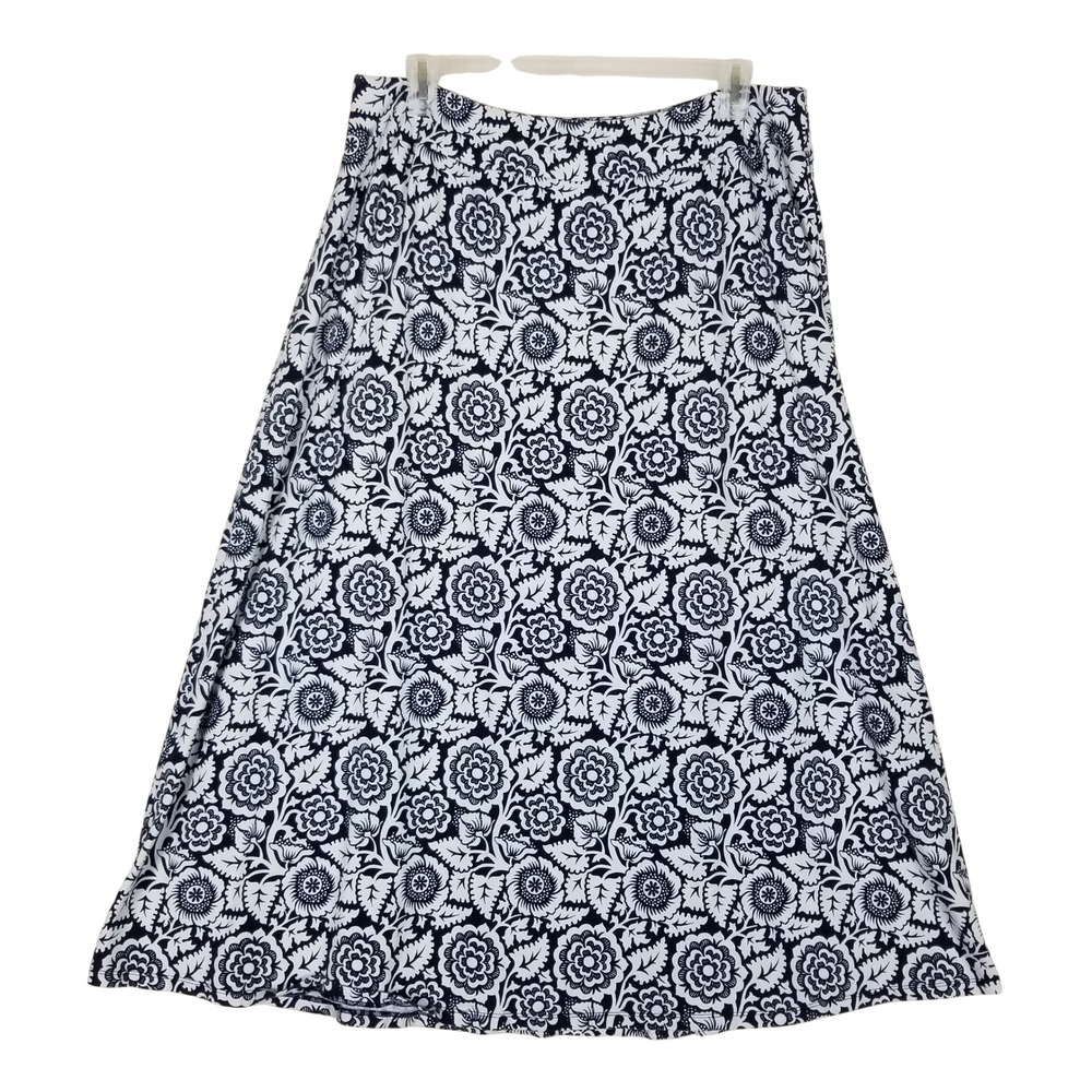 Talbots A-Line Skirt Women 2X Navy White Floral Medallion Cotton Modal Stretch
